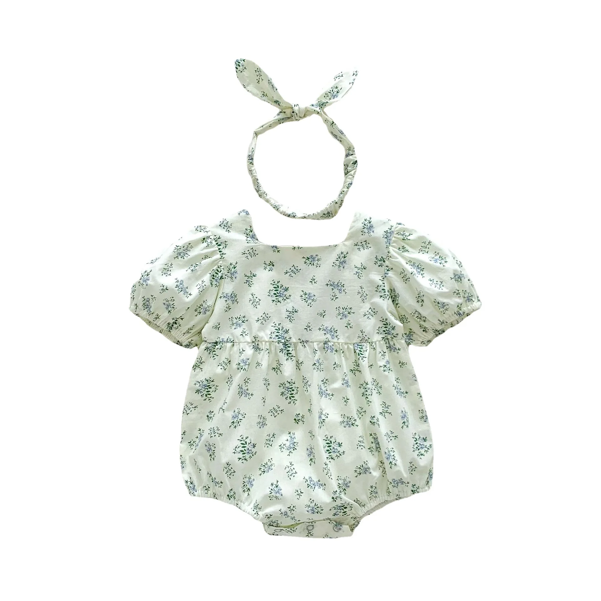 Combinaisons à manches courtes en coton fleuri pour nouveau-né, vêtements d'extérieur pour enfants, body pour bébé, bandeaux cadeaux, filles, nouveau, été, 2023