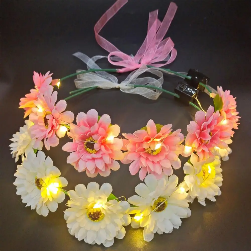 LED Flower Headband Glow Party Light Luminous Floral Garland Headband Women Girls Headwear Headpiece Event Hair Accessories