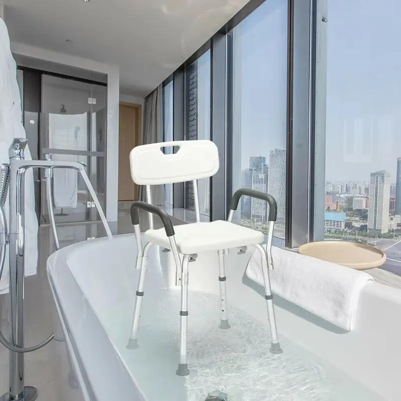 Adjustable Height Medical Bath Shower Chair with Armrests Elderly Bathing Bench