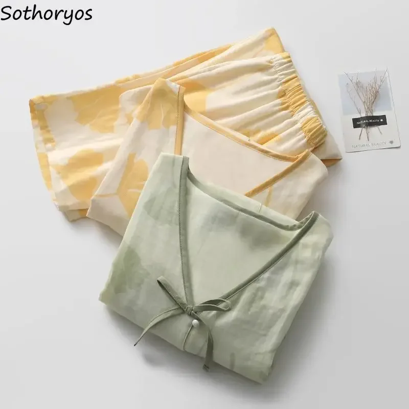 

Autumn Pajama Sets Women Print Home Bow Casual Baggy Sleepwear Chinese Style Elegant Sweet All-match Daily Dormitory Students