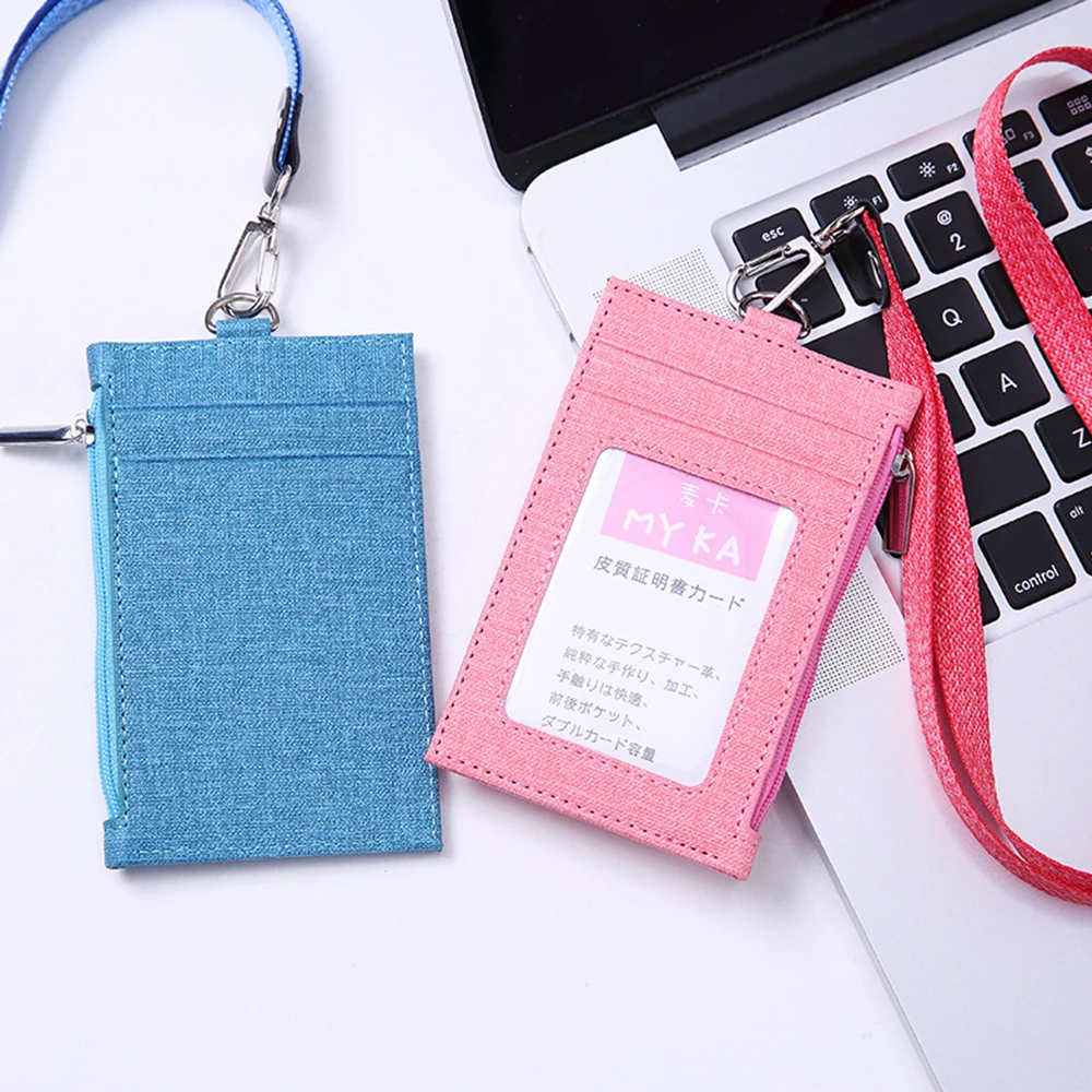 Women Men Casual Slim Wallet Credit Card Holder ID Badge Case Card Holder With Neck Strap Lanyard