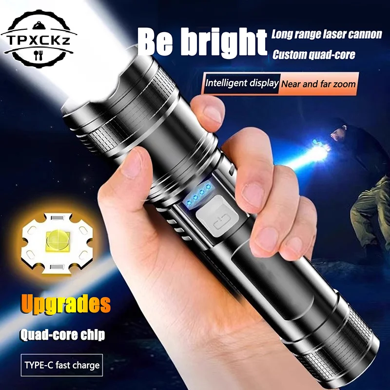 Ultra Bright Lantern Super Powerful LED Flashlight Zoom Tactical Torch Built-in Battery USB Rechargeable Waterproof Lamp