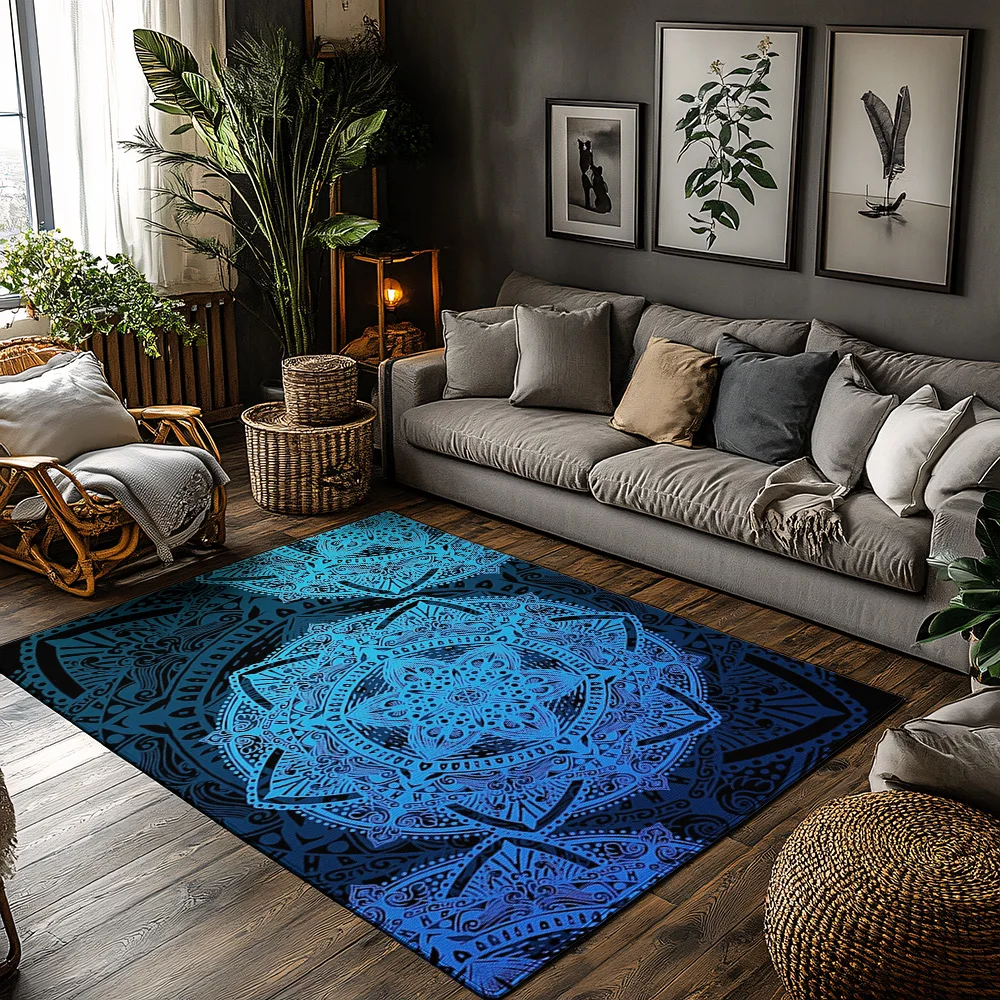 

Boho Area Rug Persian Carpet Non Slip Floor Mat Washable Rugs Modern Home Decor Living Room Carpet Blue Patterned Rug Durable Fl