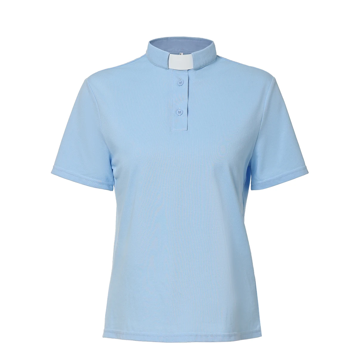 Camisa de clero para mulheres, gola de aba de pastor, camisa polo de manga curta, uniforme de clero