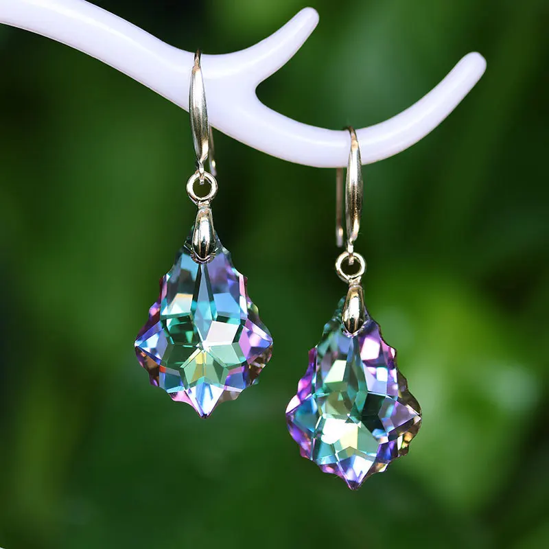 Female Rainbow Crystal Water Drop Earrings Boho Silver Color Zircon Stone Long Dangle Earrings For Women Girl\'s Wedding Jewelry