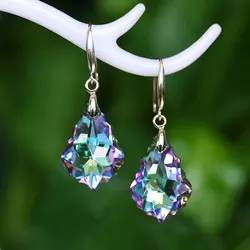 Female Rainbow Crystal Water Drop Earrings Boho Silver Color Zircon Stone Long Dangle Earrings For Women Girl's Wedding Jewelry