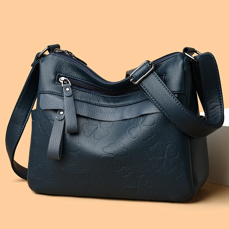 New Cowhide and Leather Tote Bag for Women Large Capacity Handbag Retro Printed pattern Female Shoulder Crossbody Shopper Bag