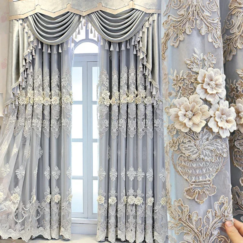 Embroidered Embossed Curtains For Bedroom Living Room CurtainTulle In One Piece Luxury European French Blackout Valance