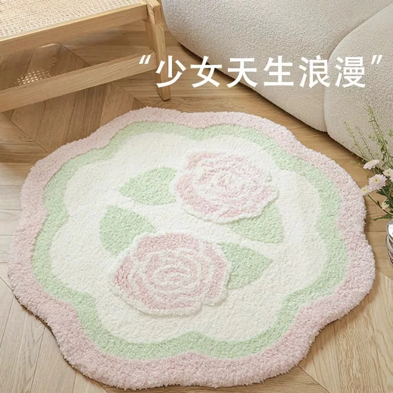 alfombra-redonda-rosa-para-el-hogar-dormitorio-mesita-de-noche-guardarropa