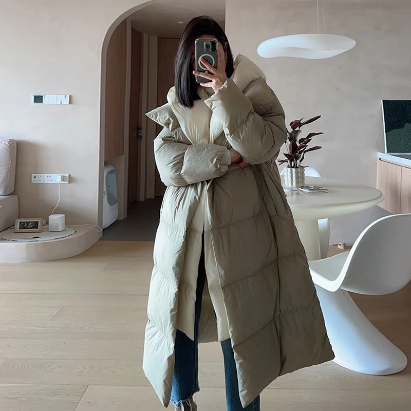 Women\'s Winter Long jacket Oversized Luxury Warm hooded patchwork puffer coat 2023 Desinger Female Fluffy Outwear INKEO 2O408