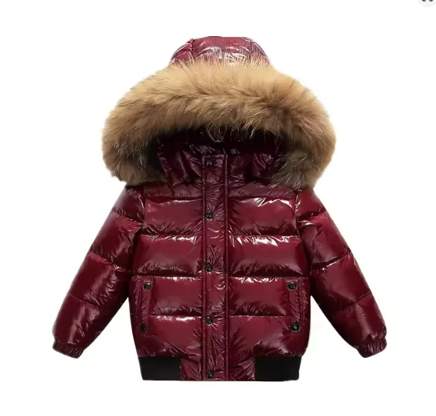 2-10Y Children's Genuine Down Jacket Kids Large Fur Collar Thickened Boys Girls Warm Jacket Waterproof Teenagers Winter Coat