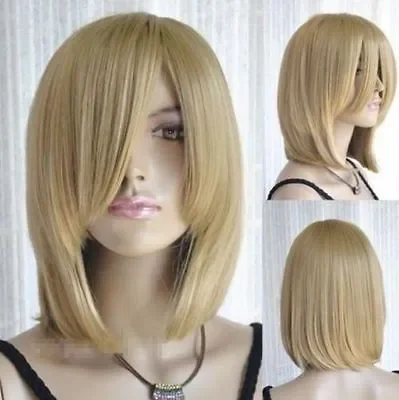 Gratis Verzending Hot Sell Long Bang Gold Blonde Medium Straight Cosplay Hair Pruik