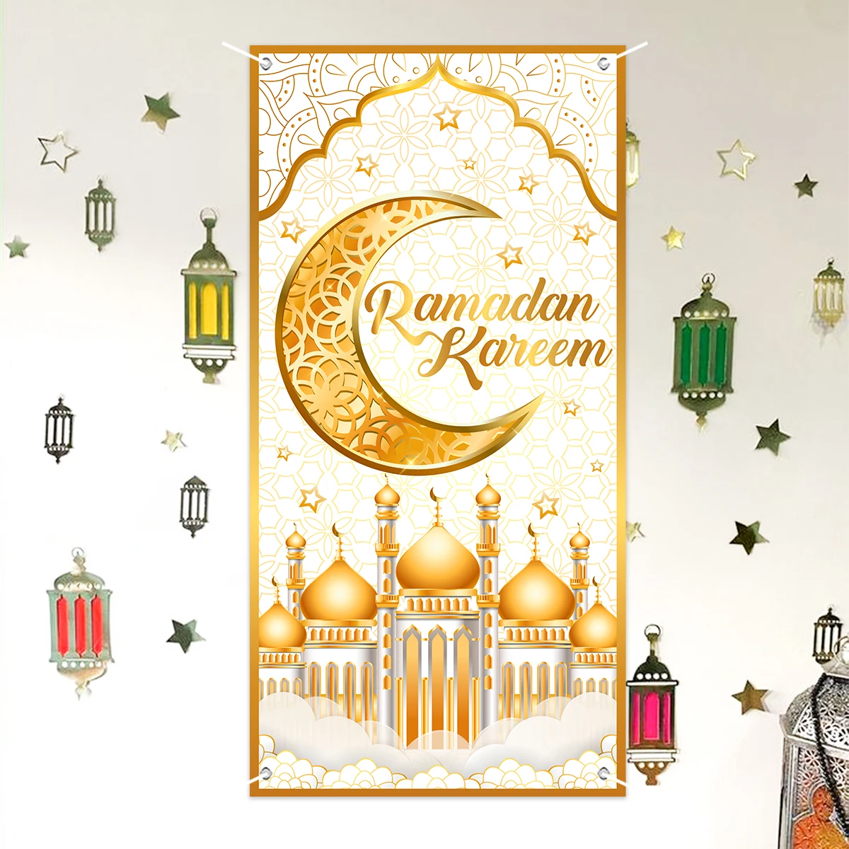 Ramadan Decor Hanging Flag EID Mubarak Decoration 2025 for Home Porch Door Ramadan Kareem Islamic Muslim Party Eid Al-Fitr Gifts