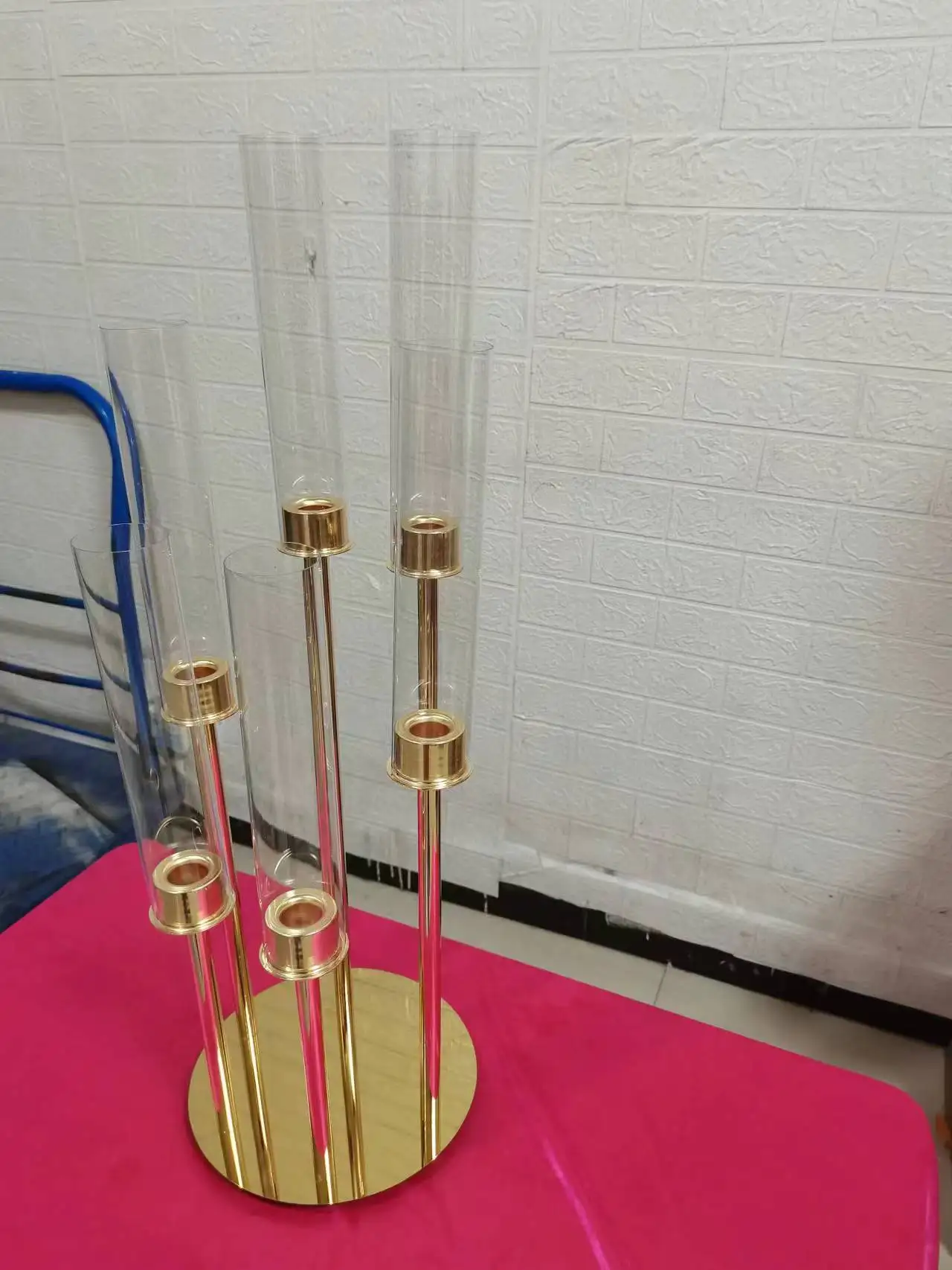 4/5/10 Stück 65cm Luxuriöse Messing-Gold-Hochzeits-Kerzenleuchter mit 5 Armen, winddicht, für verschiedene Stabkerzen, Metall-Kerzenhalter, Laternen und Kerzengläser – Detail 4