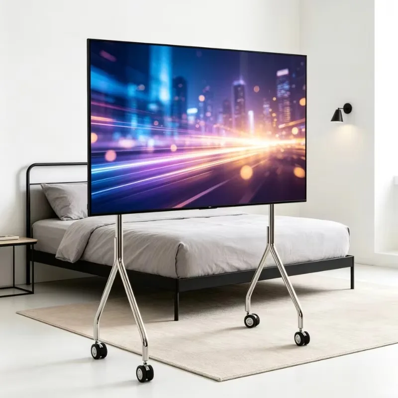 Why Drill Holes? Mobile Floor TV Stand for 32-75 Inch TVs Nordic Stainless Steel Wheels Included Smooth Rolling Lockable Casters