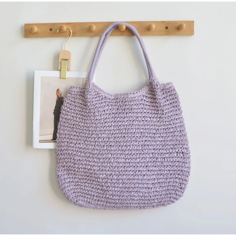 Vintage Einfarbige Gewebte Schultertasche, Minimalistische Casual Pendler-Handtasche für Frauen, Sommer Strand Handgefertigte Leichte Tasche – Detail 12