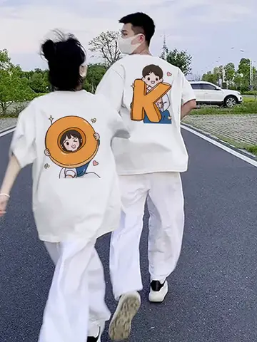 Print Couple TShirt Summer Short Sleeve Tee Shirt Letter Print T Fashion Casual Loose Lovers cotton T Shirt women clothing