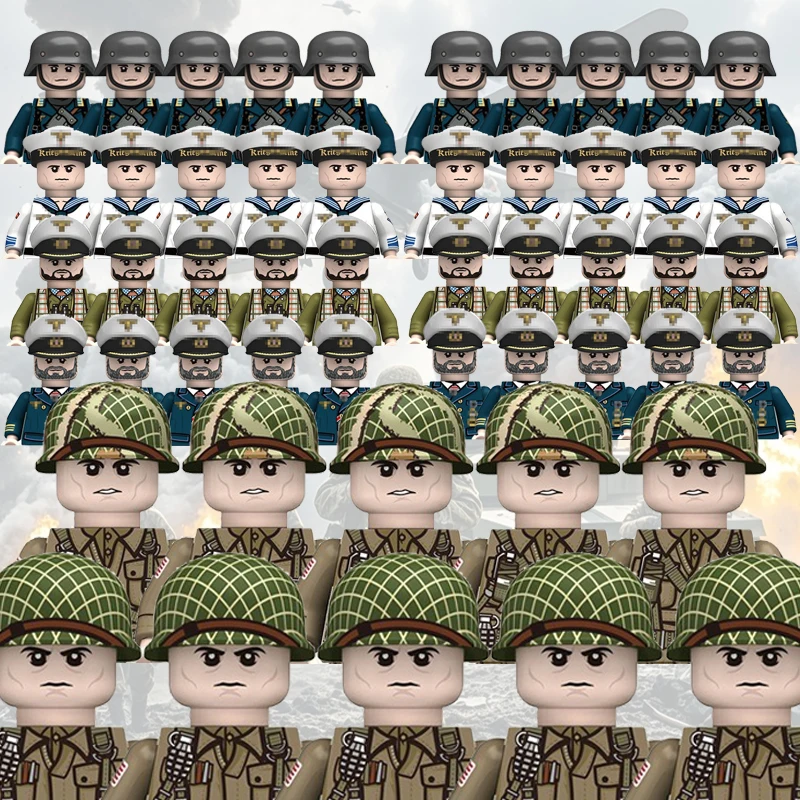 Military WW2 US Airborne Division Soldiers Bricks  Minifigures with Uniform Helmet Building Blocks Guns Action Carbine Toys Gift