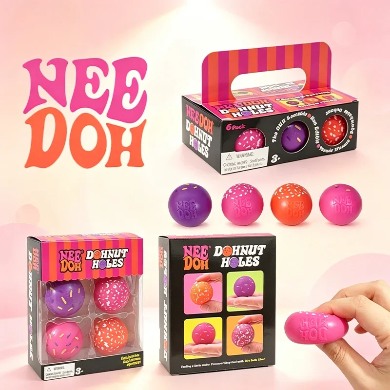Needoh Dohnut Holes 4 6 Pack Mini Squish Stress Balls Cool Cream Squeeze Portable Anxiety Relief For Adults Desk Relax Gift Toy