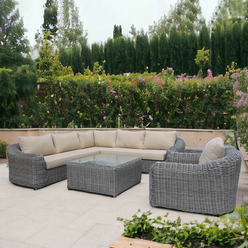 Outdoor Rattan Wicker Sofa Natural Patio Furniture Sofa Set Garden Outdoor Sectionals in Sofas French Style