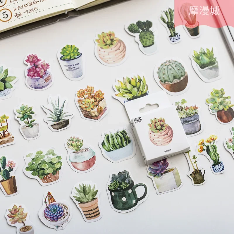 

50pcs/case Succulent Plants Coated Paper Stickers Multi Fresh Special-shaped Plants Cactus Aloe Vera Sealing Stickers