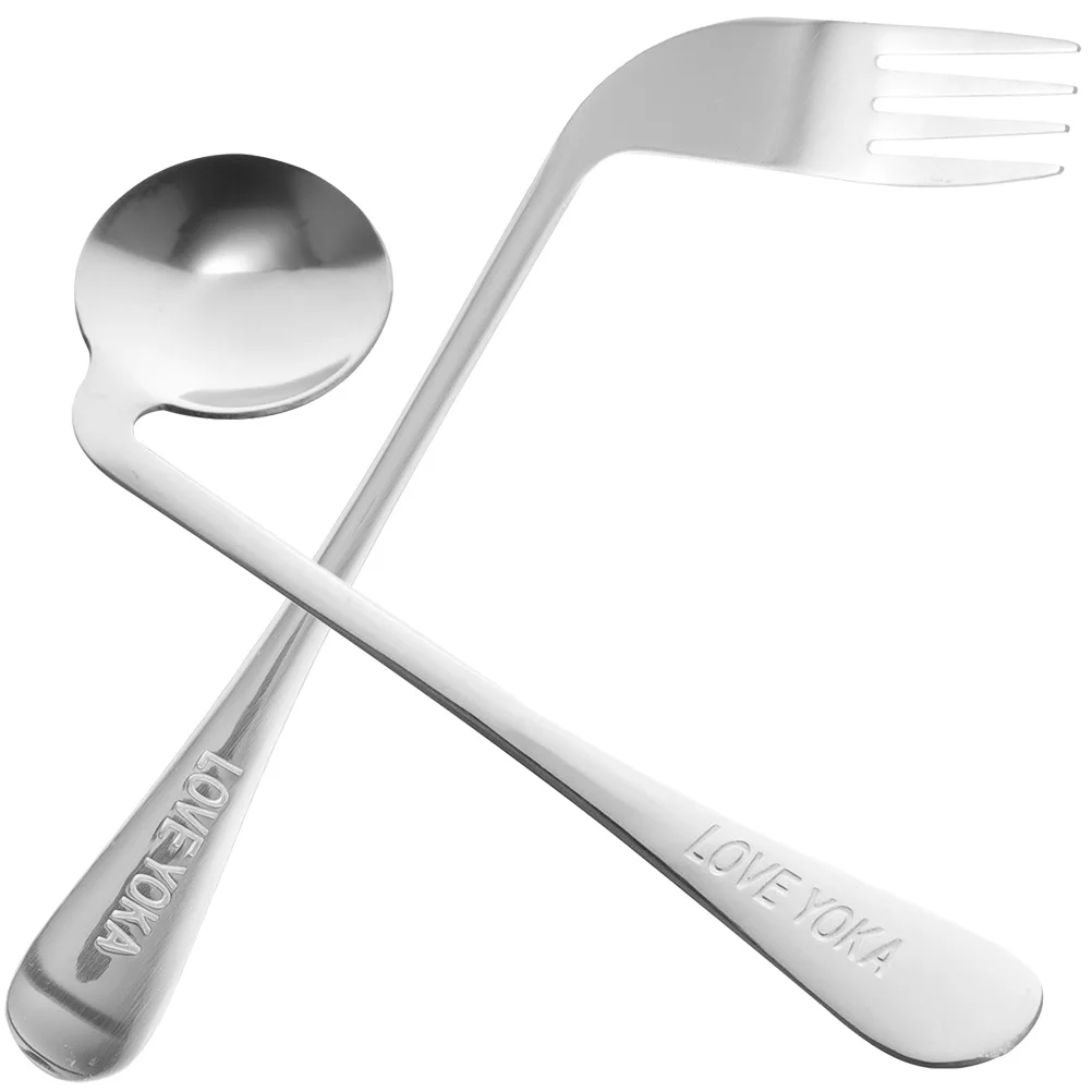 Angled Fork Spoon Bendable Built Up Serving Spoons For Buffet Right Handed Offset Spork Self Feeding Training