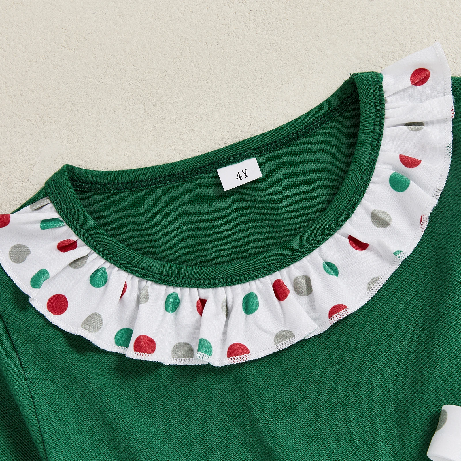 2-6Y Kid Girls Xmas Costume Set Long Sleeve Embroidery Santa Claus T-shirt with Dots Print Flare Pants Christmas Outfit