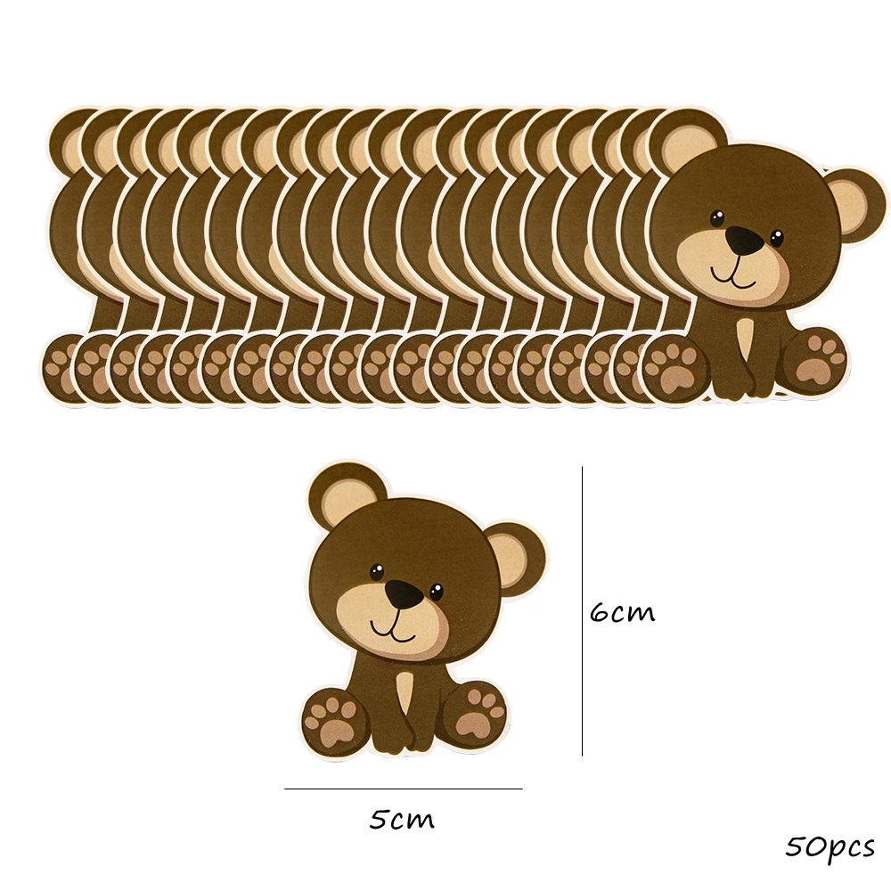 1set Cartoon Bear Hanging Tags Paper Stickers Cake Toppers Kids Bear Birthday Baby Shower Party Cake Decor DIY Gifts Wrapping