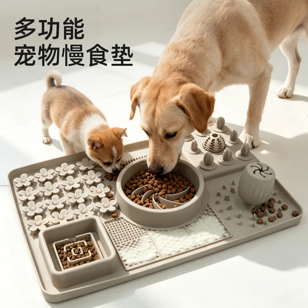 Large silicone pet slow food bowl anti-choking suction cup non-slip dog slow food plate multi-functional dog licking pad