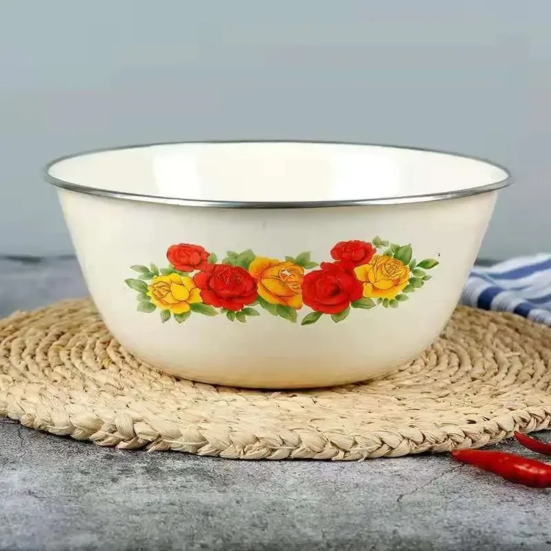 Enamel Basin Retro Vintage Enamel Bowl Luxury Bowl Soup Basin Retro Home Kitchen Vegetable Container Pot Enamel Ware for Rice