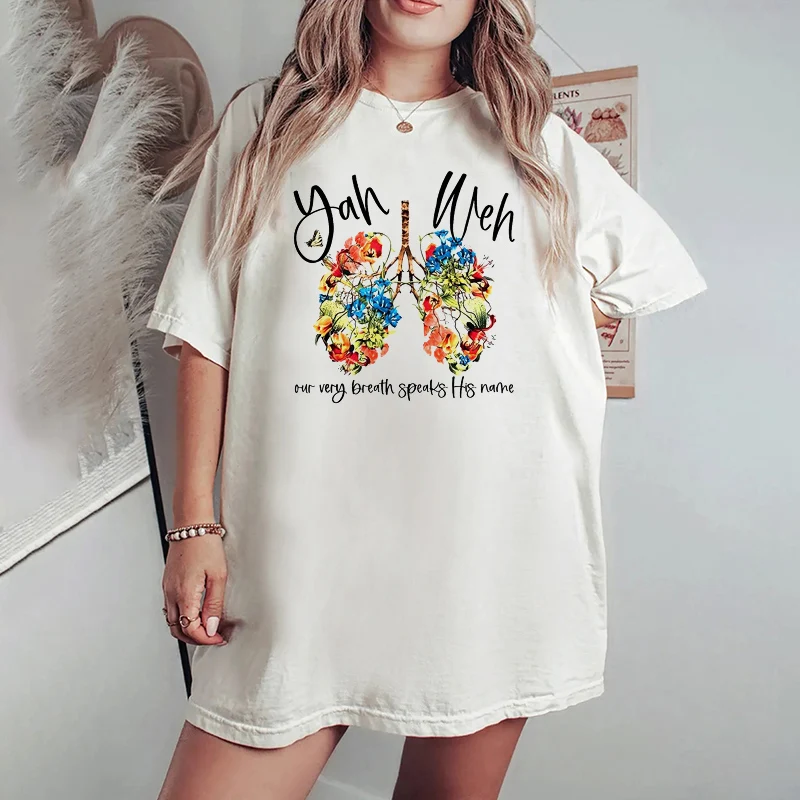 

Our Very Breath Speaks His Name Yhwh Christian Religious Jesus God Christian Women Oversize T Shirt Plus Size Short Sleeve Tee