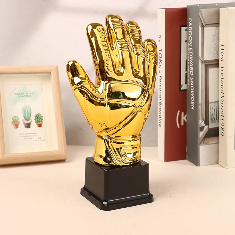 Golden Plastic Gloves Football Trophy Winner Gold Trophys Goalkeeper Gamesoccer Competition Adult School Kids Awardtrophies Cup