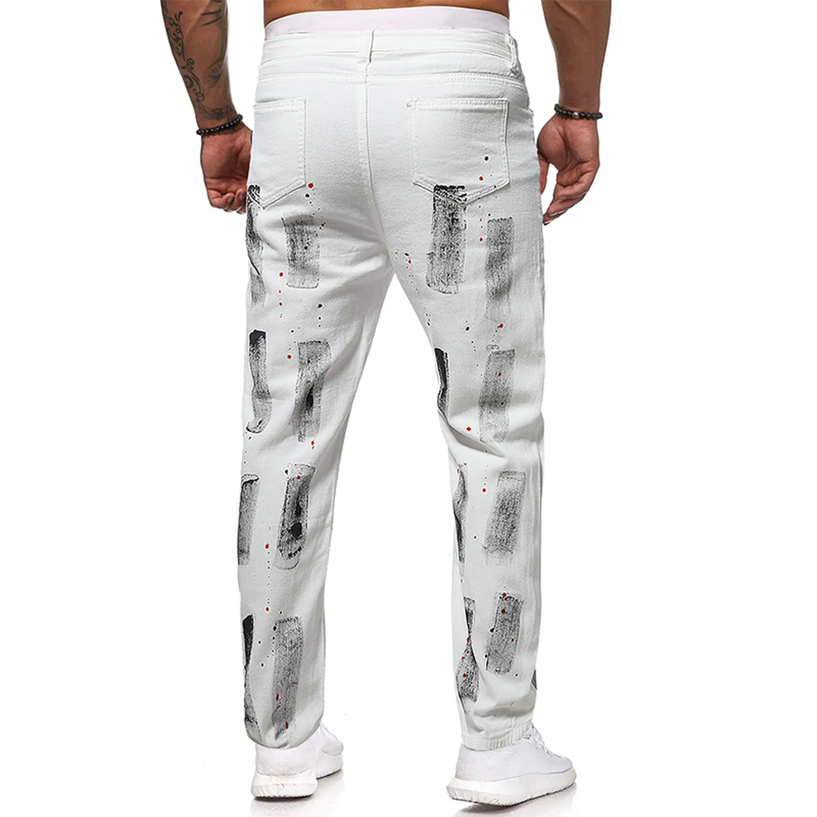 Calça jeans casual com furo reto masculina, calça comprida com zíper, calça hip-hop, moda masculina, alta qualidade