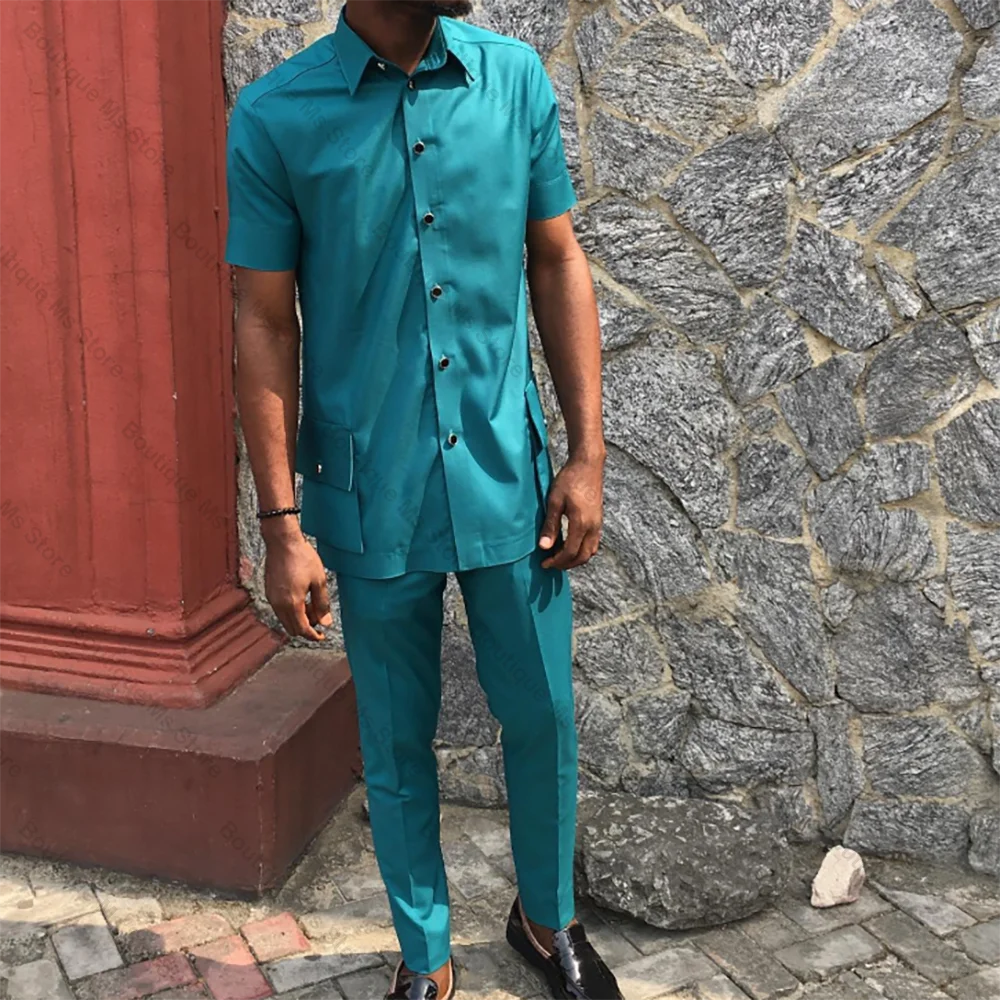 

Slim Short Sleeves Single Breasted Men Suit Two Pieces(Jacket+Pants) Outfits Casual Party Prom Wedding Set