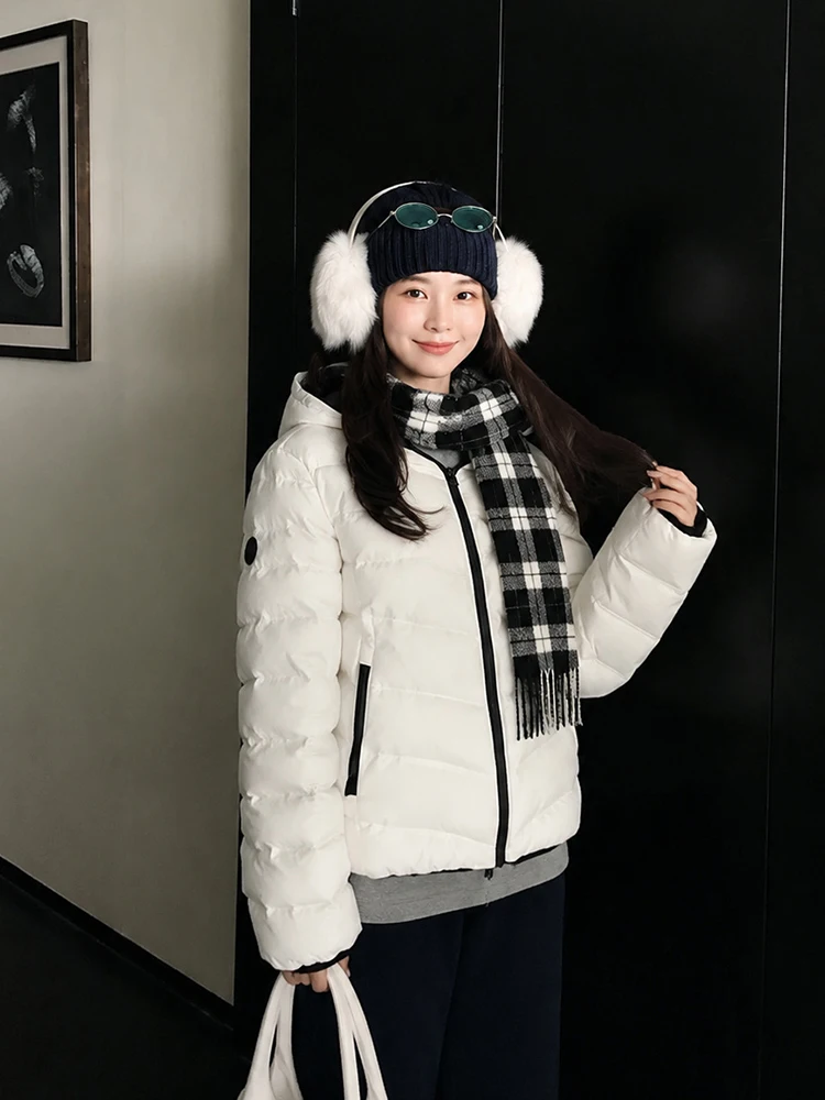 Winter Short Pork Rib Style Hooded Down Jacket Women White Duck Down Zipper Parker Outwear Female Outdoor Cold Proof Down Jacket