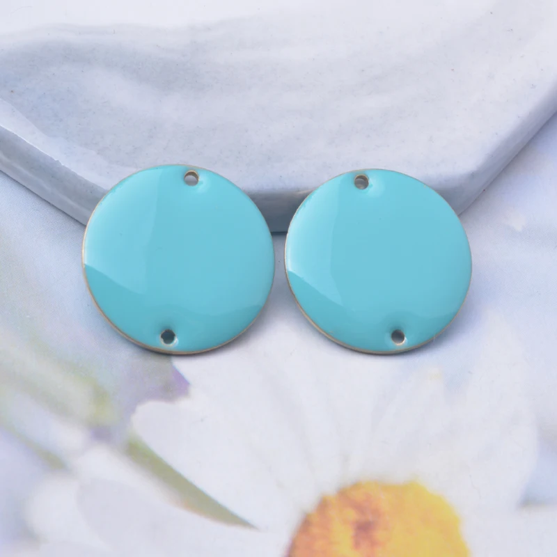 20 Stück Kupfer-Emaille 20mm Runde Anhänger-Verbinder, beidseitig lackiert, Doppelloch-Kreisanhänger für DIY-Schmuck- und Ohrringherstellung – Detail 2