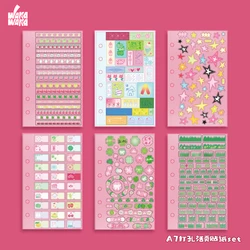 WAKAWAKA 6PCS Set di adesivi per decalcomanie A7 Raccoglitore ad anelli Punch Doppi adesivi trasparenti per diario Scrapbooking Adesivo decorativo