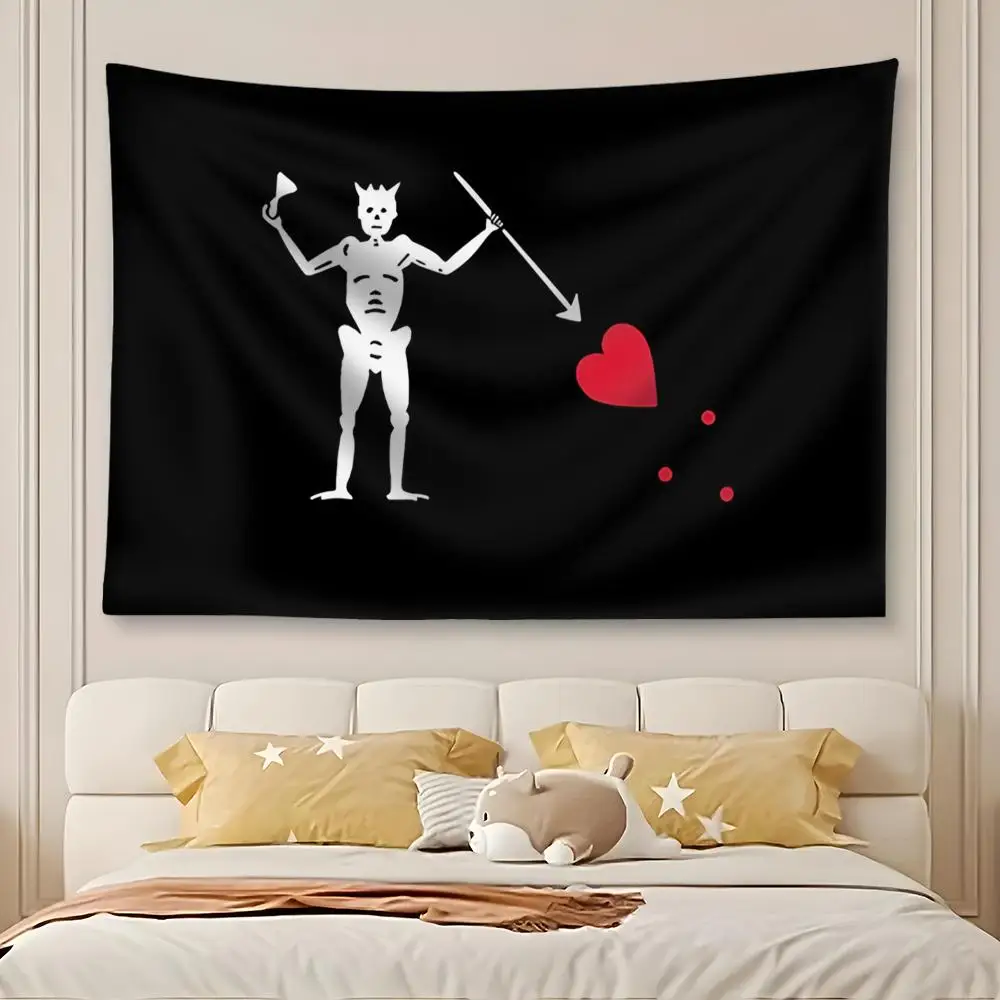 J-Jolly R-Roger Black Skull Tapestry Custom Living Bedroom Party Dormitory Interior Wall Bohemian Decoration Attached Clip