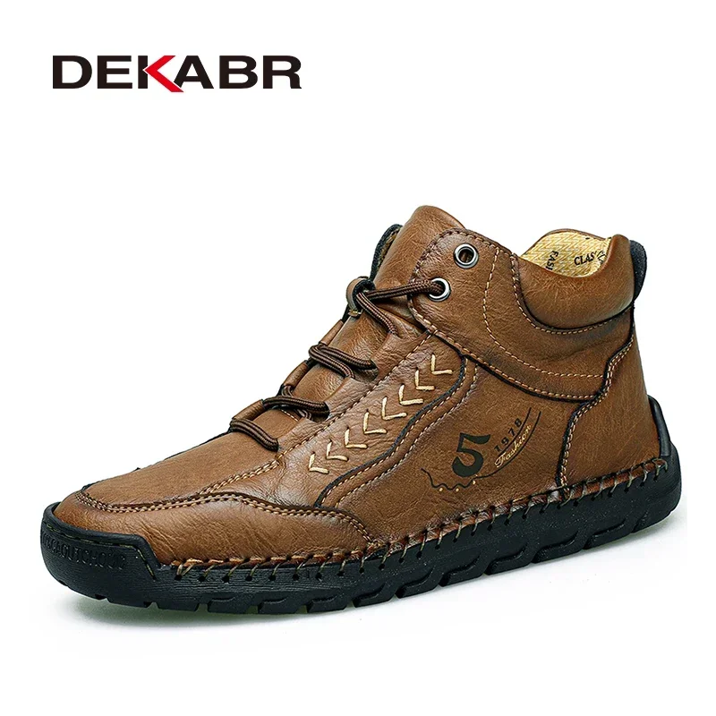 DEKABR Men's Boots Microfiber Leather Leisure Lightweight Anti-Skid Casual Breathable Lace Up Handmade Shoes For Men Size 38-48