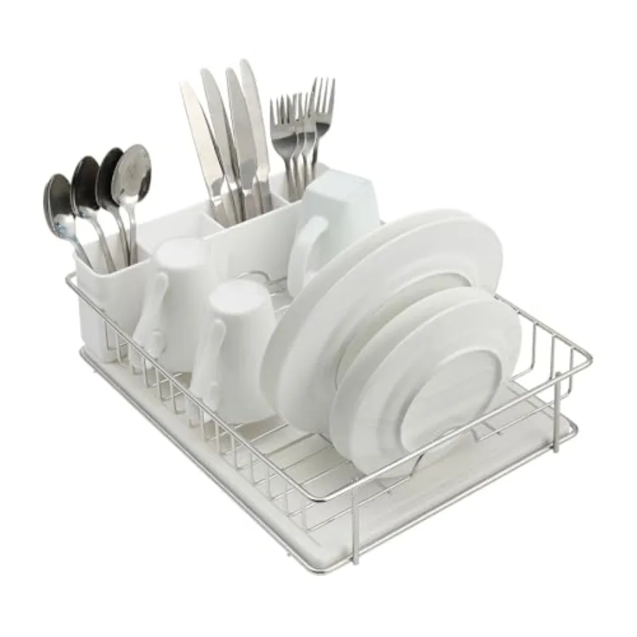 

Сушилка для посуды из нержавеющей стали 304 с дренажной подставкой из диатомитовой земли и съемным органайзером для столовых приборов, устойчивая к ржавчине, для установки на столешницу