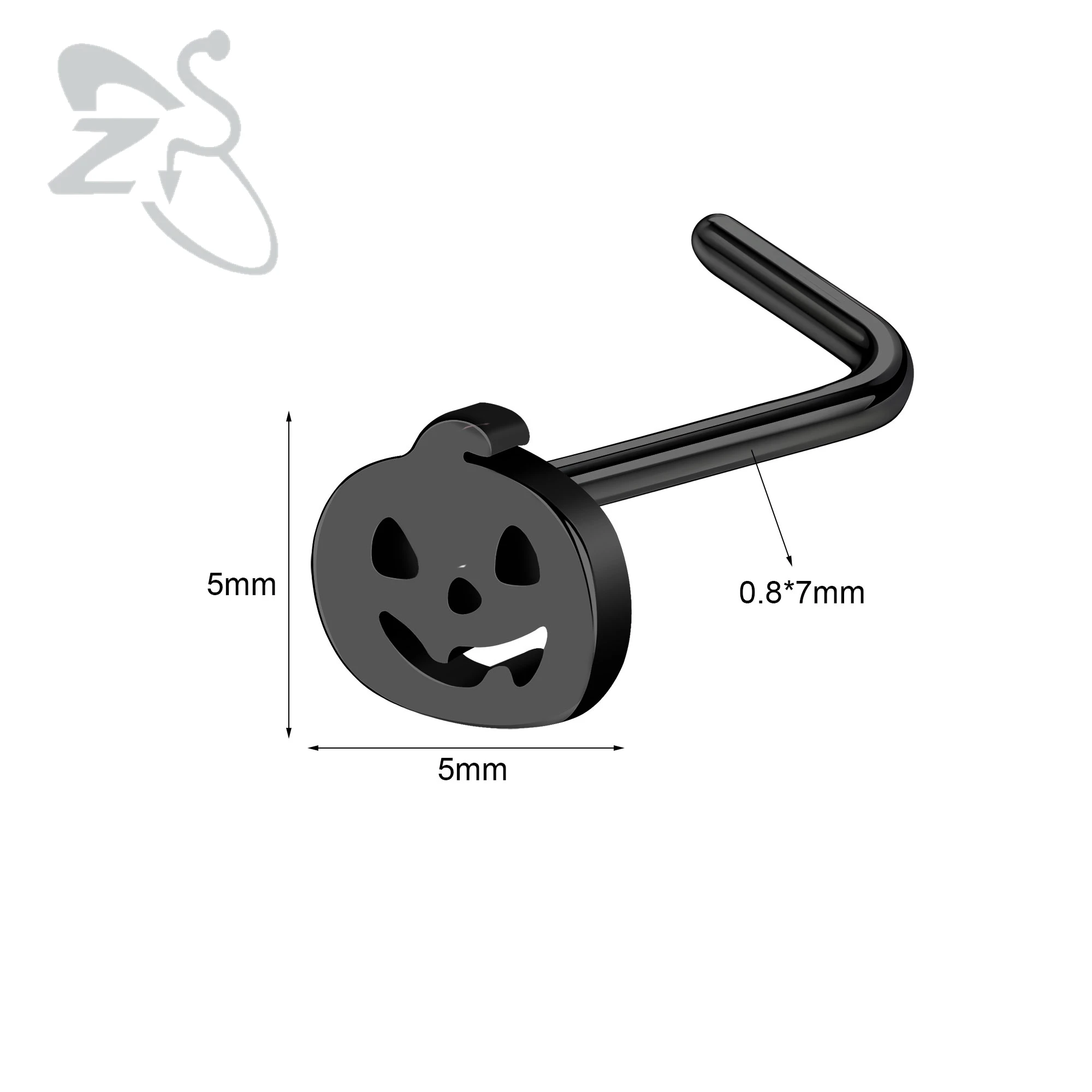 ZS 1PC Black Color Stainless Steel Nose Stud Pumpkin Wings Cross Nose Piercing L Shape Nostril Piercing 20G Halloween Jewelry