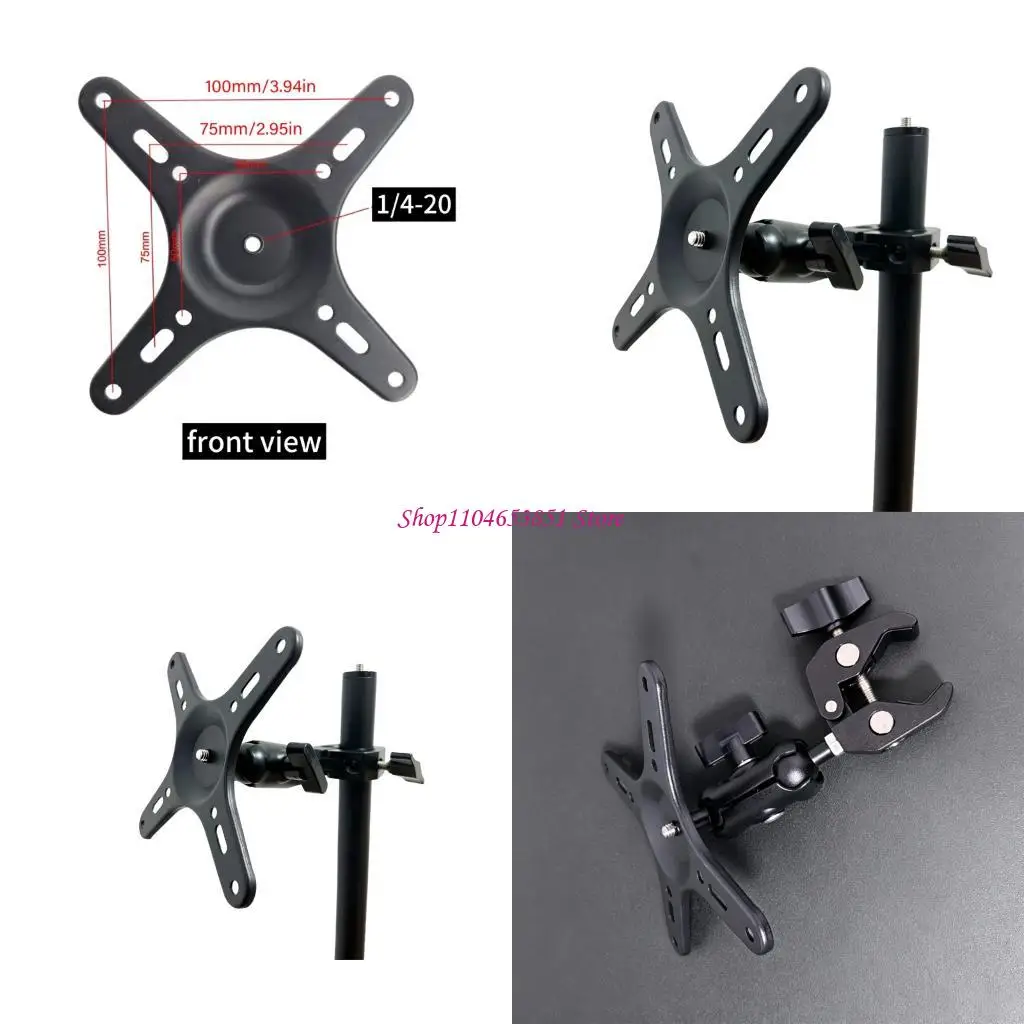Round Rod Screen Mount with Detachable VESA Plate, Metal Monitor Holder for Desk Post Placement and Camera Stand Support Daily