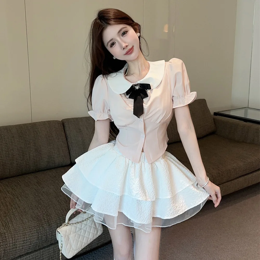 تنورة Sweet School orm Sle ort irt f مع مجموعة ملابس رياضية كاجوال بعقدة عبر الحدود للنساء