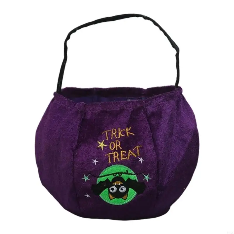 Seasonal Collection Bag Pumpkin Decorated Velvets Spacious Candy Holder Holiday Party Accessory For Children Y4QC