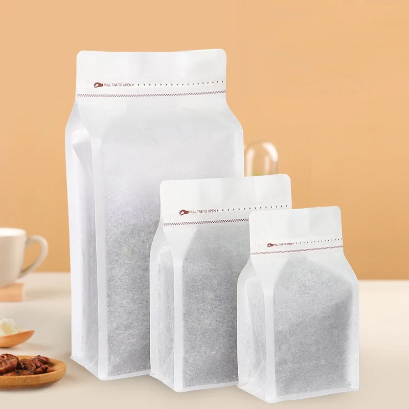 StoBag 50 Uds. Bolsa de embalaje de granos de café de papel de algodón blanco con válvula sellada para almacenamiento de nueces en polvo bolsa reutilizable de pie