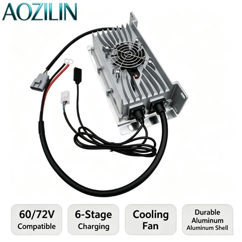 AOZILIN 60V 72V 15A Wasserdichtes Vollautomatisches Batterieladegerät, Intelligentes Schnellladen für langsam fahrende vierrädrige Elektrofahrzeuge