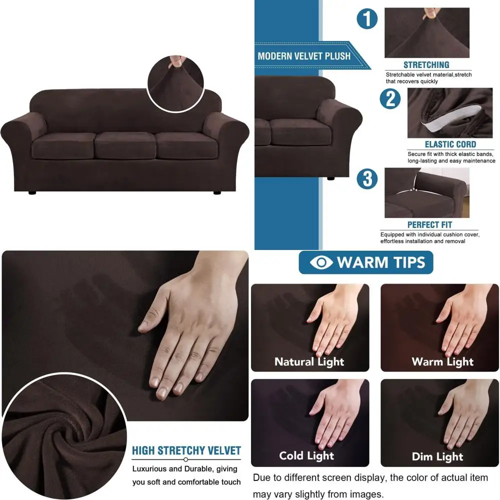 

Роскошный эластичный бархатный чехол для дивана - 4-х предметный чехол для дивана, защита для мебели, плюшевый толстый бархатный чехол для дивана