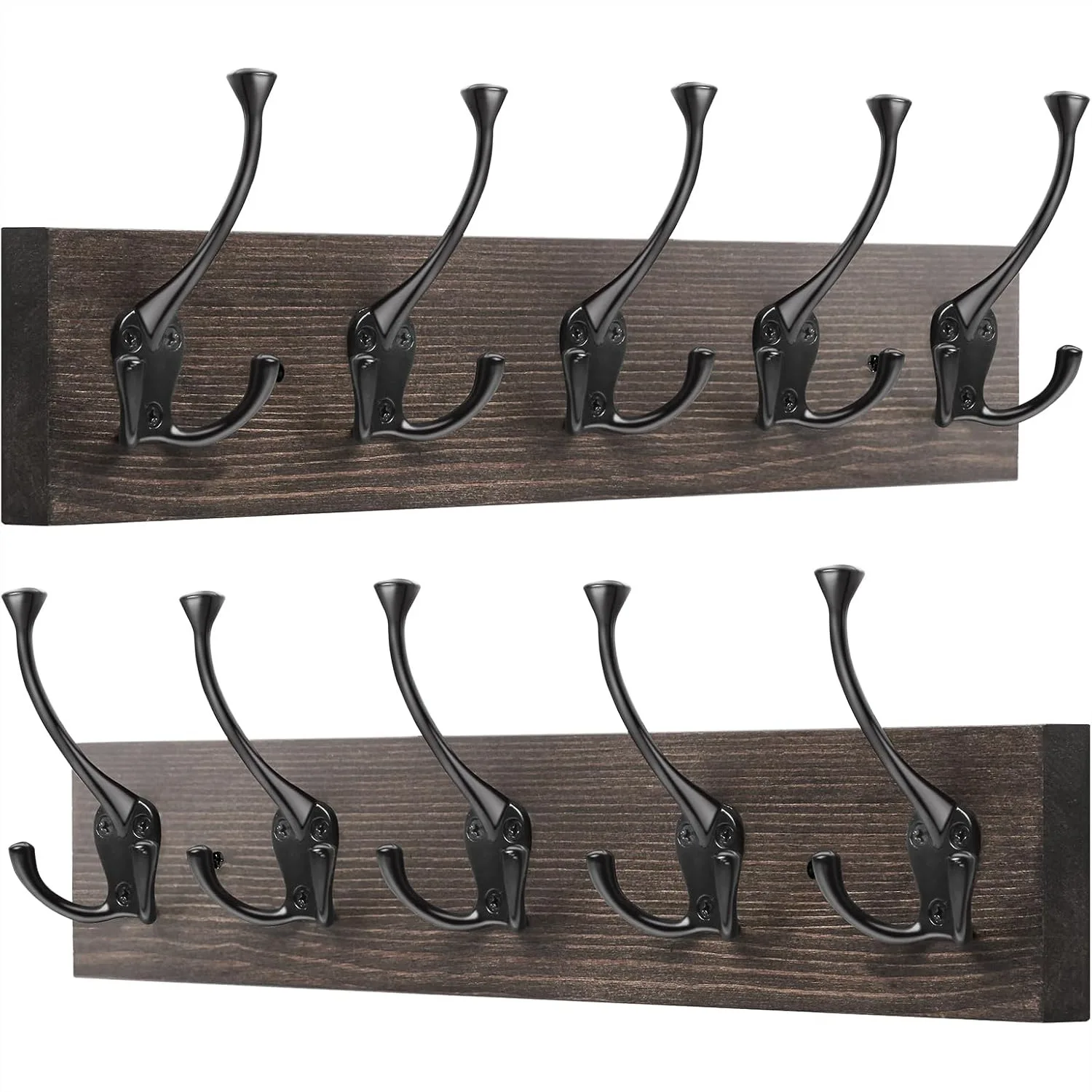Wall Mount Coat Rack, 17'' Rustic Wood Color with Metal Hooks for Entryway Living Room Jacket Scarf Bag Towel Hat