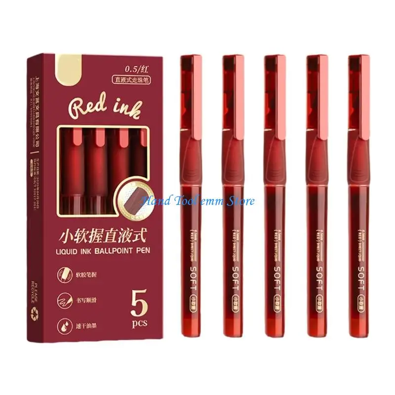 

H37F 5PCS Roller Ball Pen Quick Dry Gel Inks Pens 0.5MM Needle Tip for Writing Note Taking Journaling Office School Supplies