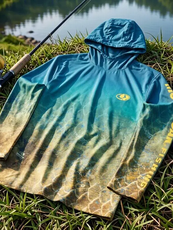 Quick Dry Cool Feeling Sun Protection Long Sleeve Hooded T-Shirt for Outdoor Fishing American Brand Y475 Polyester Lycra Blend
